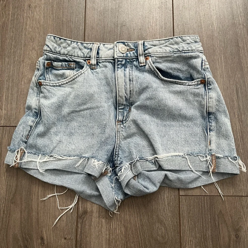 Distressed Light Blue Denim Shorts - Picture 1 of 3